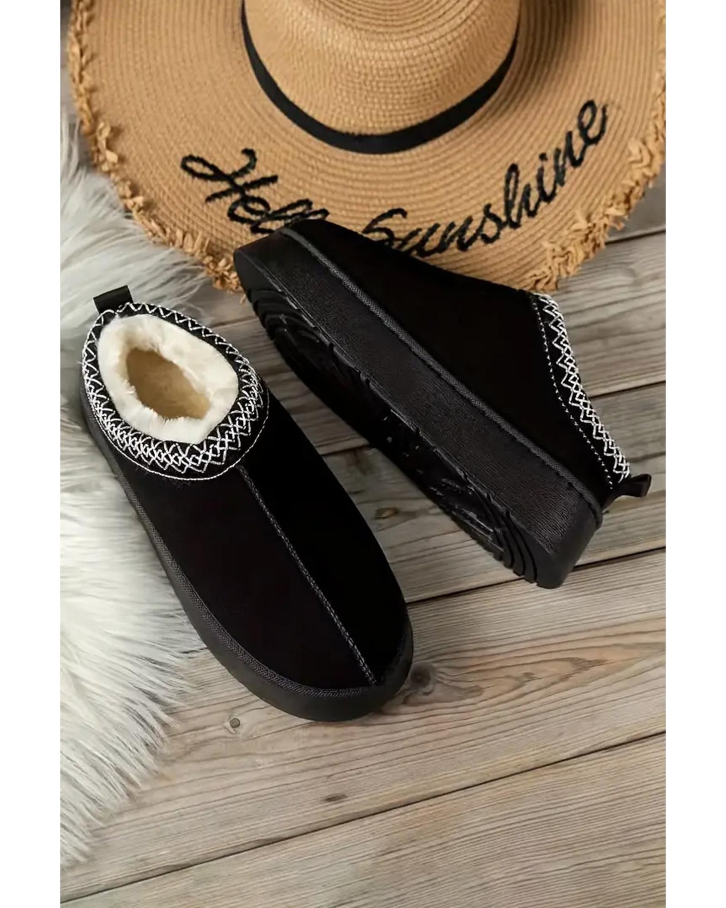 Azura Exchange Black Suede Contrast Print Round Toe Plush Lined Flats - 37 EU