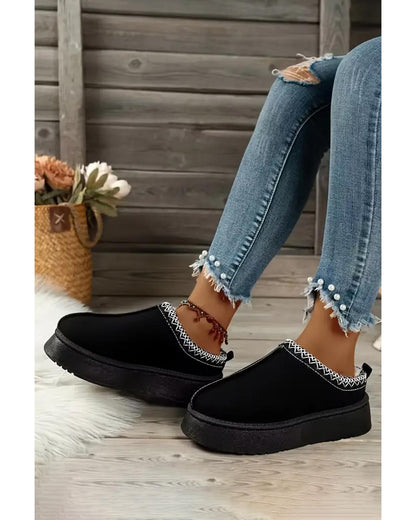 Azura Exchange Black Suede Contrast Print Round Toe Plush Lined Flats - 37 EU