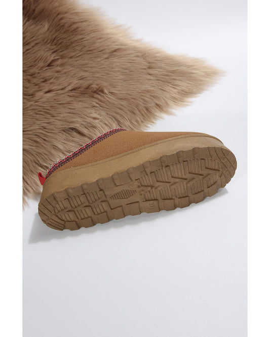 Chestnut Suede Contrast Print Round Toe Plush Lined Flats - 37 EU