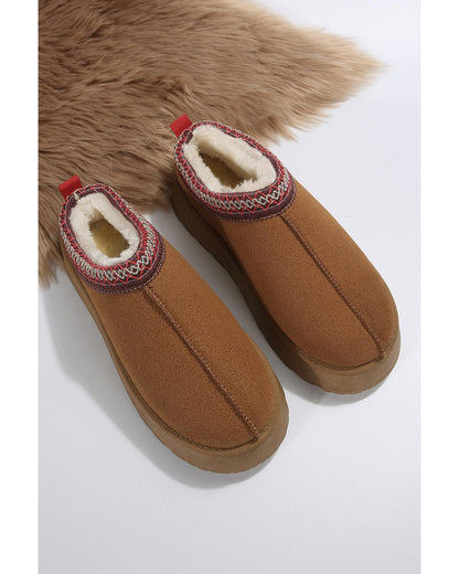 Chestnut Suede Contrast Print Round Toe Plush Lined Flats - 37 EU