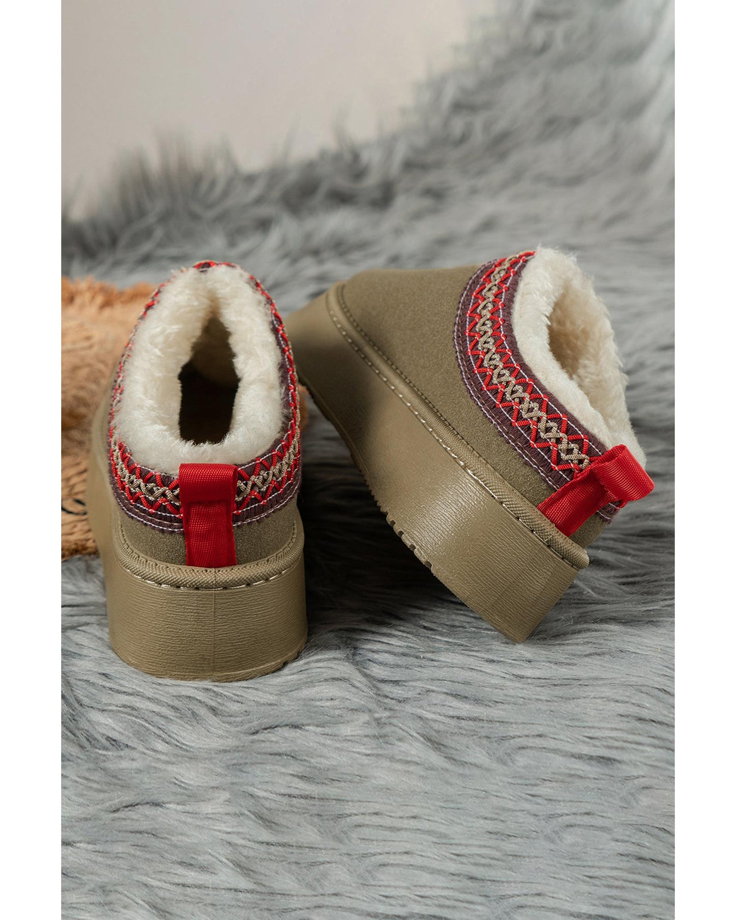 Sage Green Suede Contrast Print Round Toe Plush Lined Flats - 39 EU