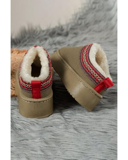 Sage Green Suede Contrast Print Round Toe Plush Lined Flats - 39 EU