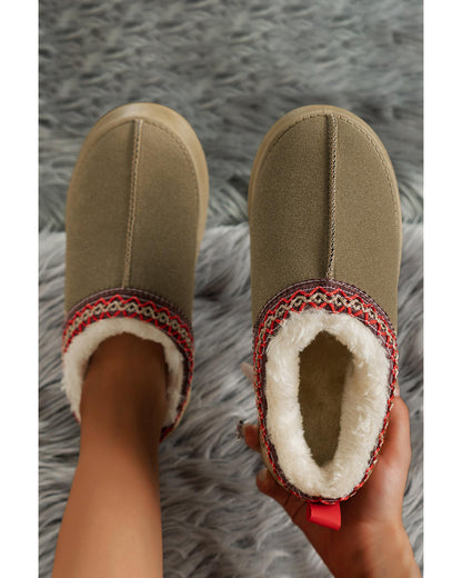 Sage Green Suede Contrast Print Round Toe Plush Lined Flats - 39 EU