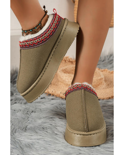 Sage Green Suede Contrast Print Round Toe Plush Lined Flats - 39 EU