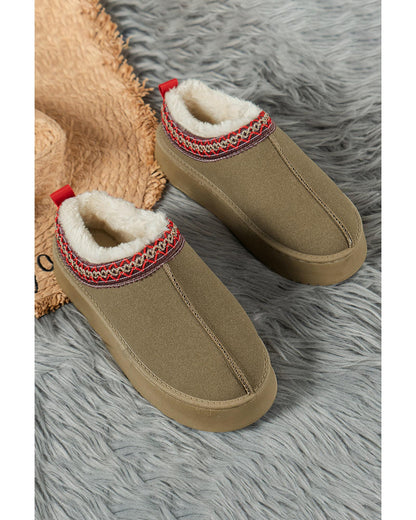 Sage Green Suede Contrast Print Round Toe Plush Lined Flats - 39 EU