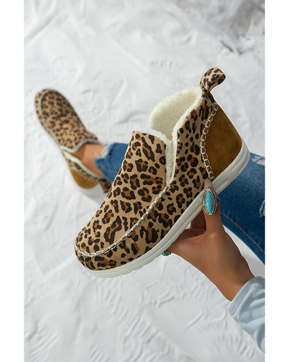 Brown Leopard Print Ankle Patched Flat Winter Fur Boots - 37 EU