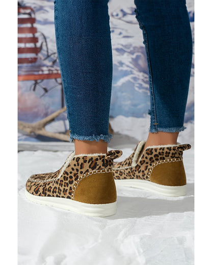 Brown Leopard Print Ankle Patched Flat Winter Fur Boots - 37 EU