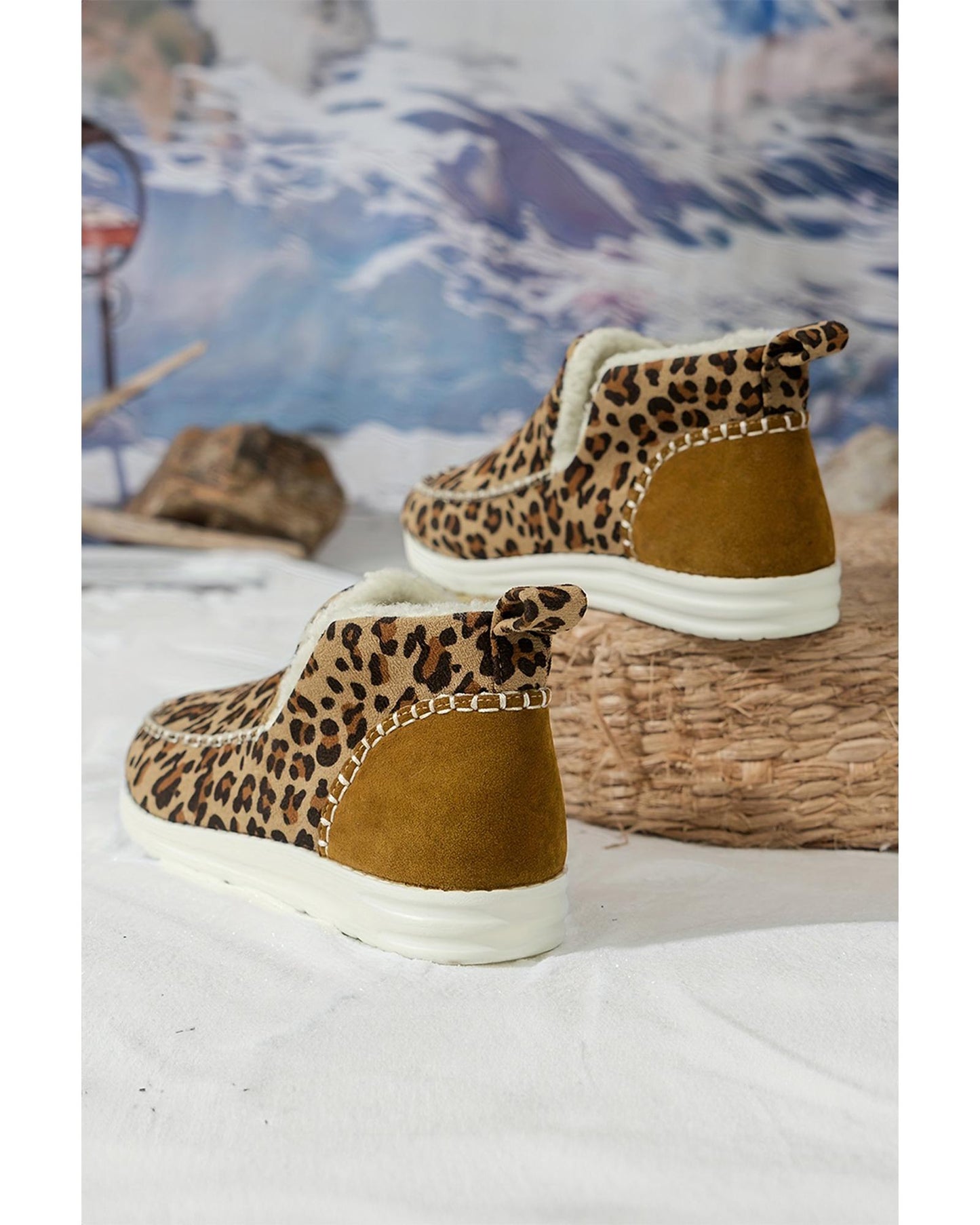 Brown Leopard Print Ankle Patched Flat Winter Fur Boots - 37 EU