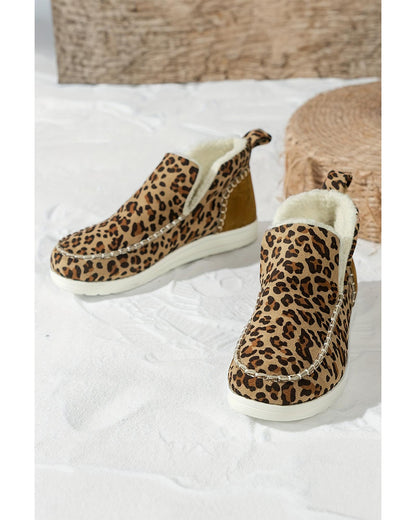 Brown Leopard Print Ankle Patched Flat Winter Fur Boots - 37 EU