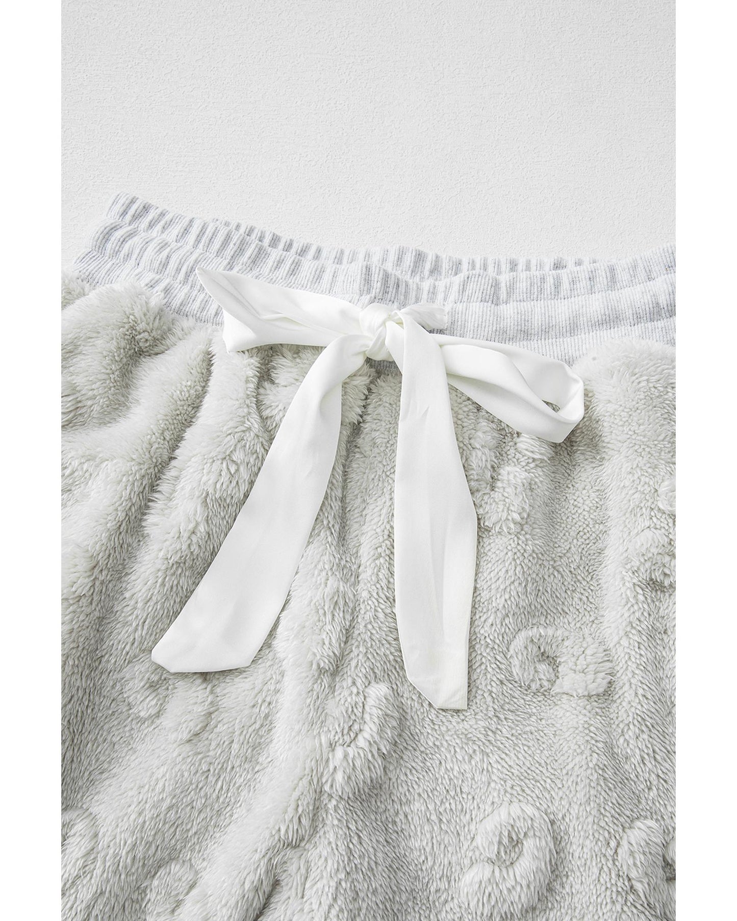 Light Grey Leopard Textured Loose Fit Fleece Lounge Set - S