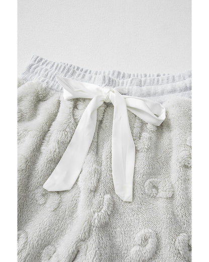 Light Grey Leopard Textured Loose Fit Fleece Lounge Set - S