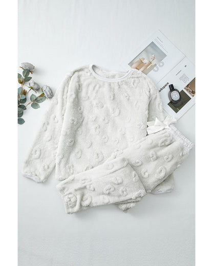 Light Grey Leopard Textured Loose Fit Fleece Lounge Set - S