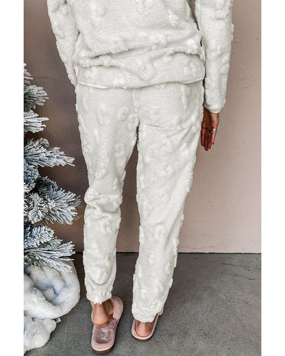 Light Grey Leopard Textured Loose Fit Fleece Lounge Set - S