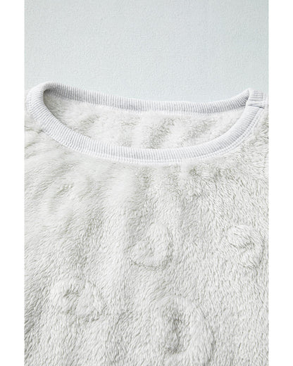 Light Grey Leopard Textured Loose Fit Fleece Lounge Set - S