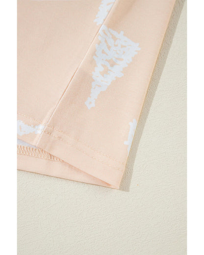 Apricot Christmas Tree Print Loose Fit Two Piece Pajama Set - L