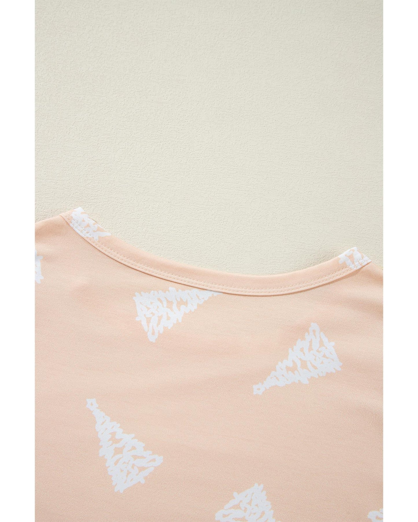 Apricot Christmas Tree Print Loose Fit Two Piece Pajama Set - L