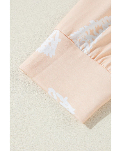 Apricot Christmas Tree Print Loose Fit Two Piece Pajama Set - L