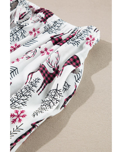 White Christmas Printed Shirt and Pants Pajama Set - M