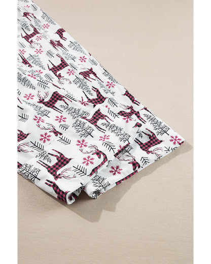 White Christmas Printed Shirt and Pants Pajama Set - M