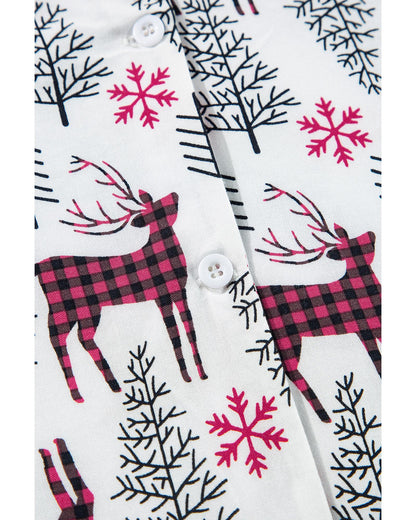 White Christmas Printed Shirt and Pants Pajama Set - M