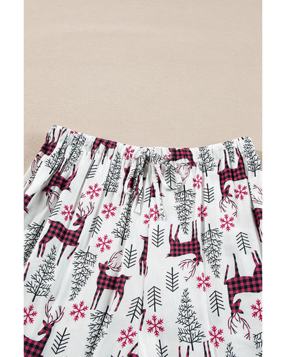 White Christmas Printed Shirt and Pants Pajama Set - M