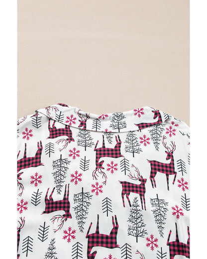 White Christmas Printed Shirt and Pants Pajama Set - M
