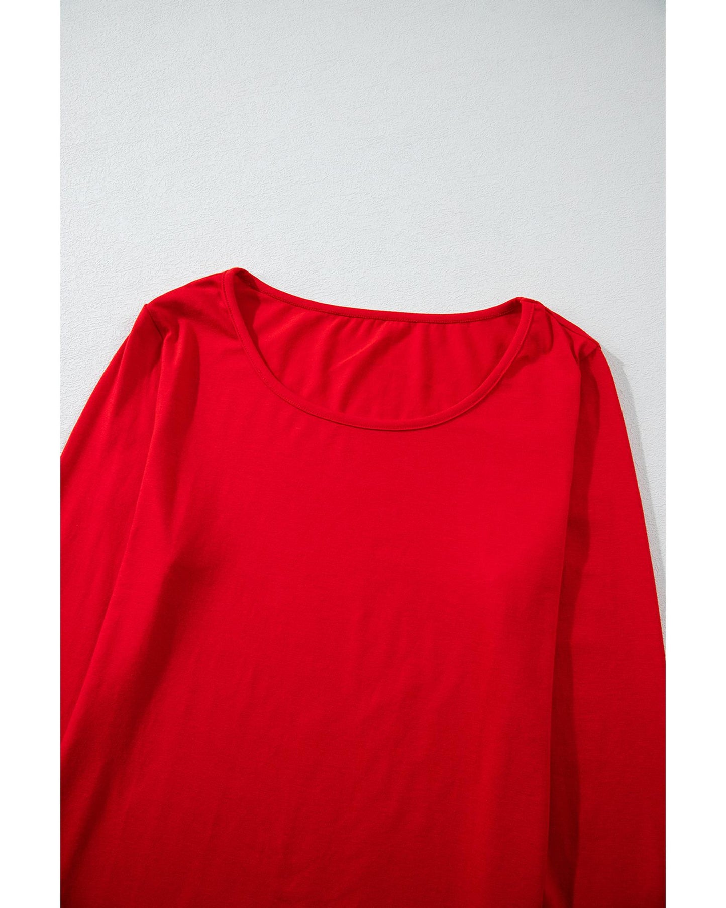 Red Solid Top and Christmas Pants Two Piece Lounge Set - L