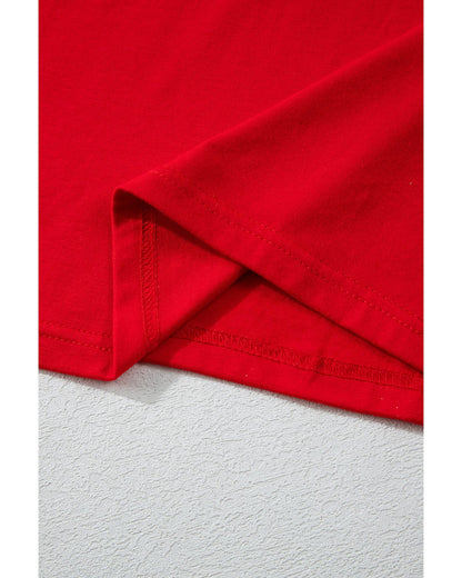 Red Solid Top and Christmas Pants Two Piece Lounge Set - L