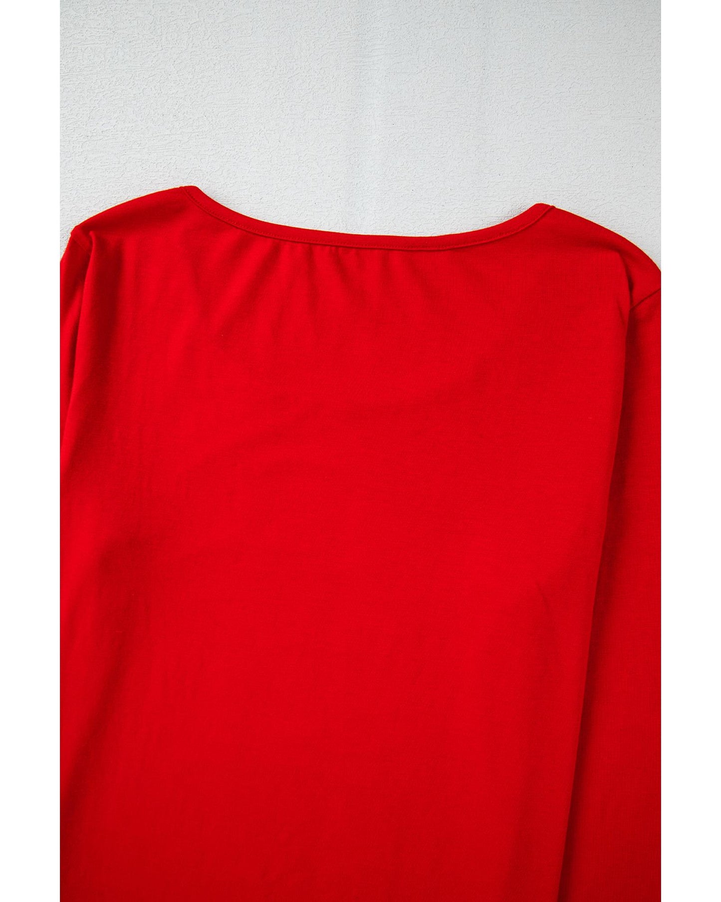 Red Solid Top and Christmas Pants Two Piece Lounge Set - L