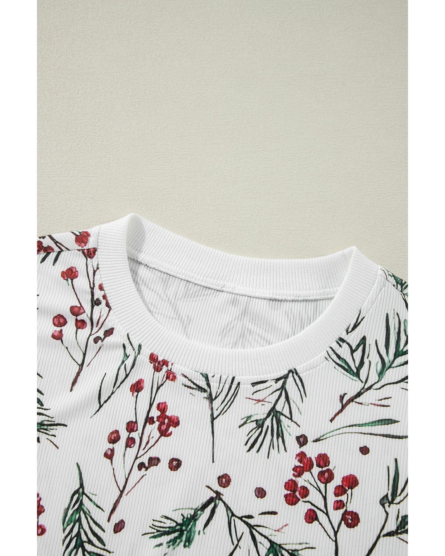 White Holly Print Thermal Pullover Pants Lounge Set - S