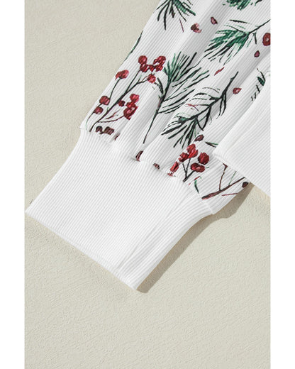 White Holly Print Thermal Pullover Pants Lounge Set - S