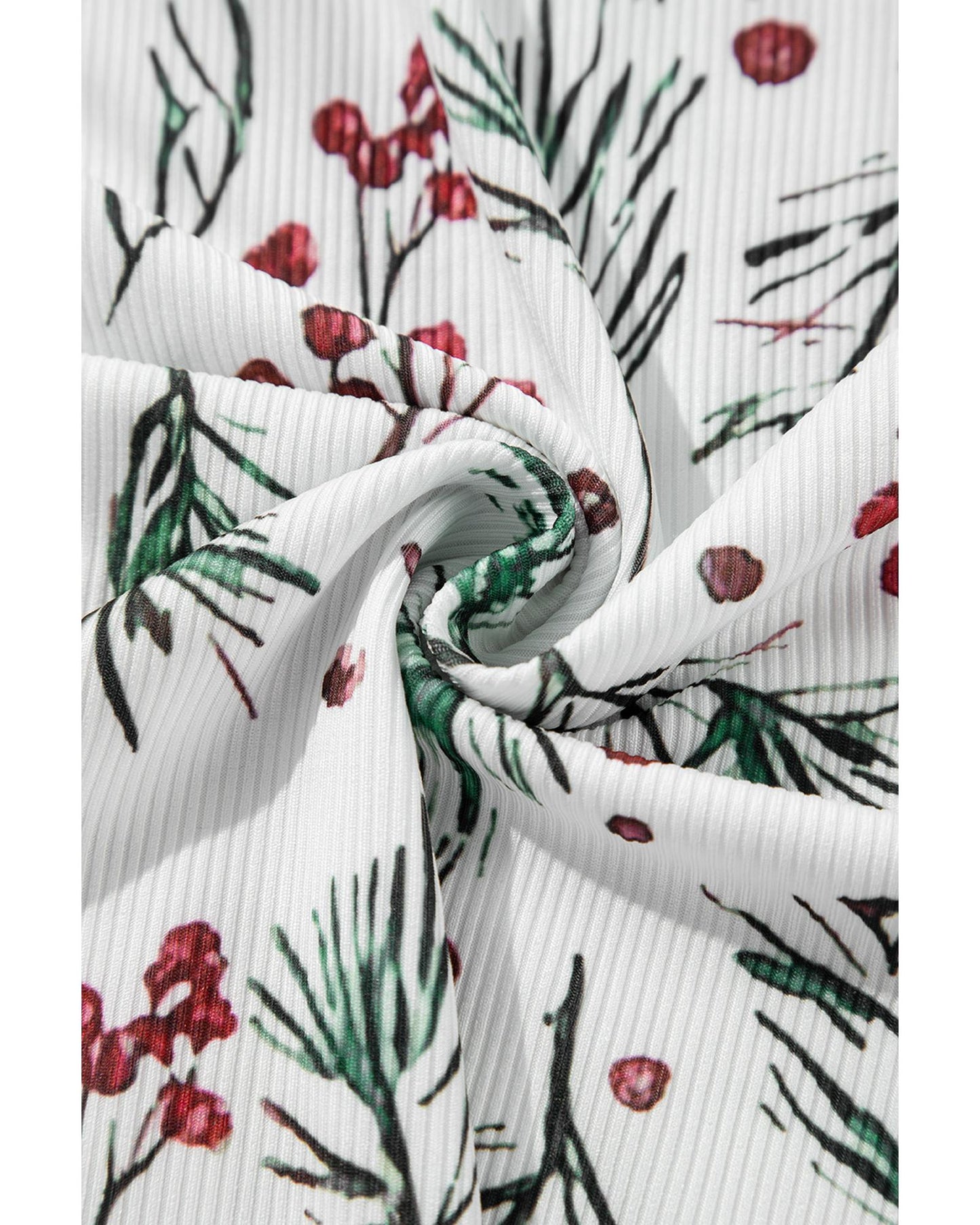 White Holly Print Thermal Pullover Pants Lounge Set - S