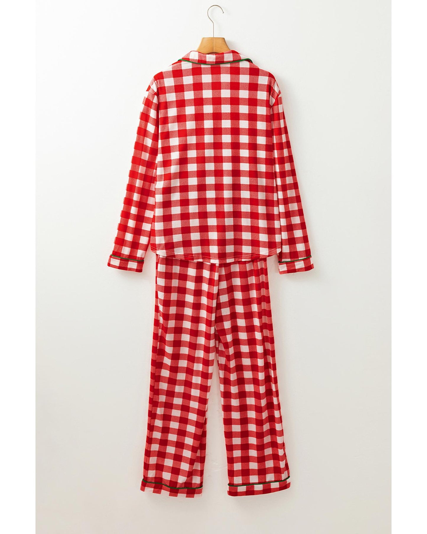 Fiery Red Christmas Plaid Print Shirt and Pants Pajama Set - S
