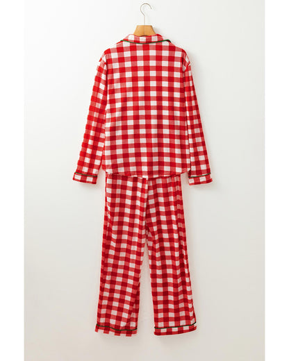 Fiery Red Christmas Plaid Print Shirt and Pants Pajama Set - S