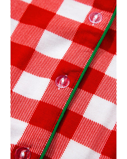 Fiery Red Christmas Plaid Print Shirt and Pants Pajama Set - S