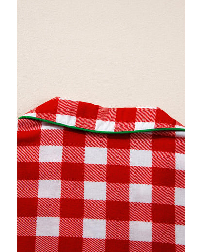 Fiery Red Christmas Plaid Print Shirt and Pants Pajama Set - S