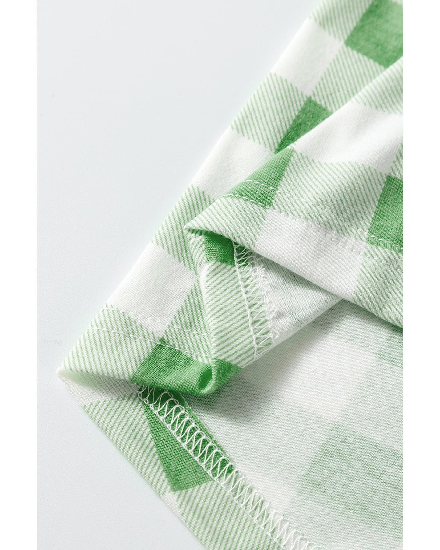 Light Green Christmas Plaid Print Shirt and Pants Pajama Set - L