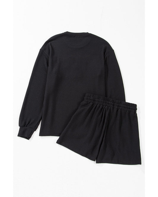 Black Corded MERRY Graphic Long Sleeve Top and Shorts Set - L
