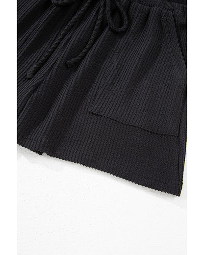 Black Corded MERRY Graphic Long Sleeve Top and Shorts Set - L