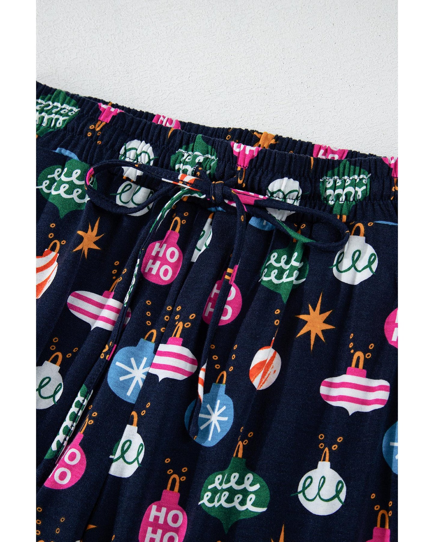 Navy Blue Colorful Christmas Lights Print Shirt and Pants Pajama Set - M