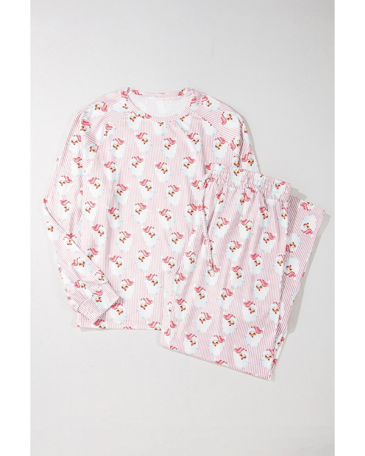Pink Santa Claus Striped Print Loose Fit Two Piece Lounge Set - XL