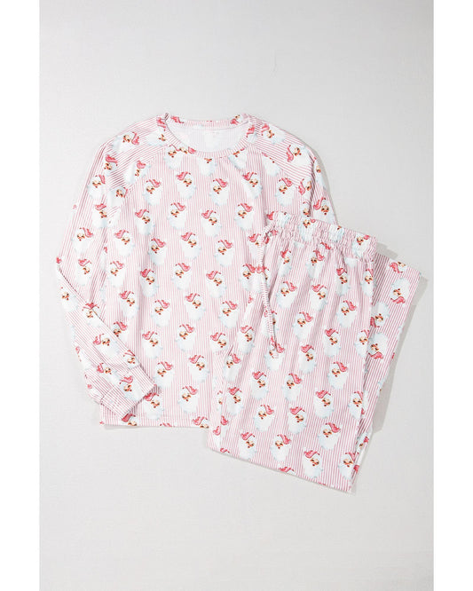 Pink Santa Claus Striped Print Loose Fit Two Piece Lounge Set - XL