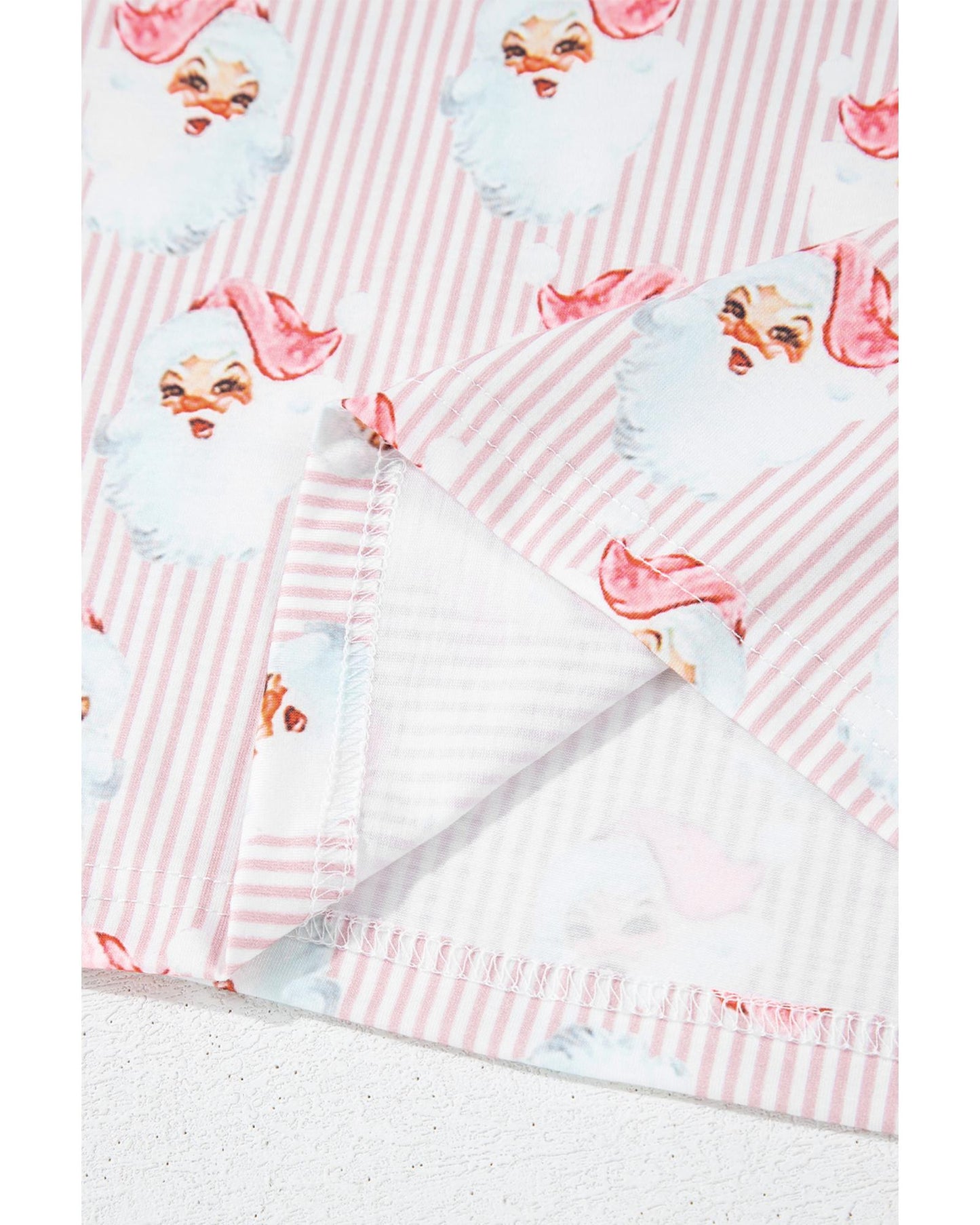 Pink Santa Claus Striped Print Loose Fit Two Piece Lounge Set - XL