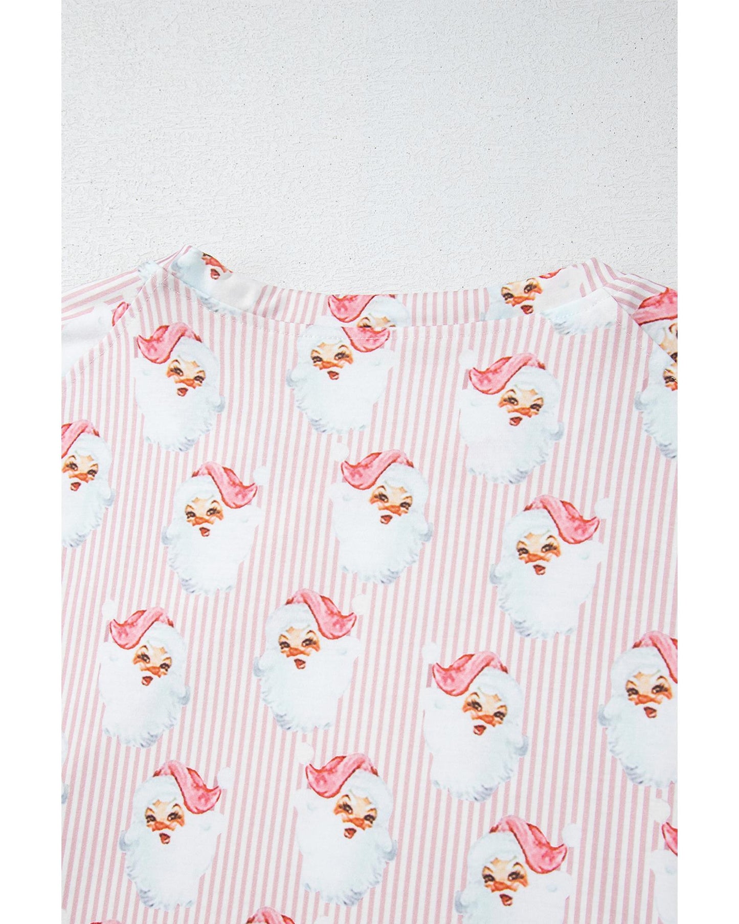 Pink Santa Claus Striped Print Loose Fit Two Piece Lounge Set - XL