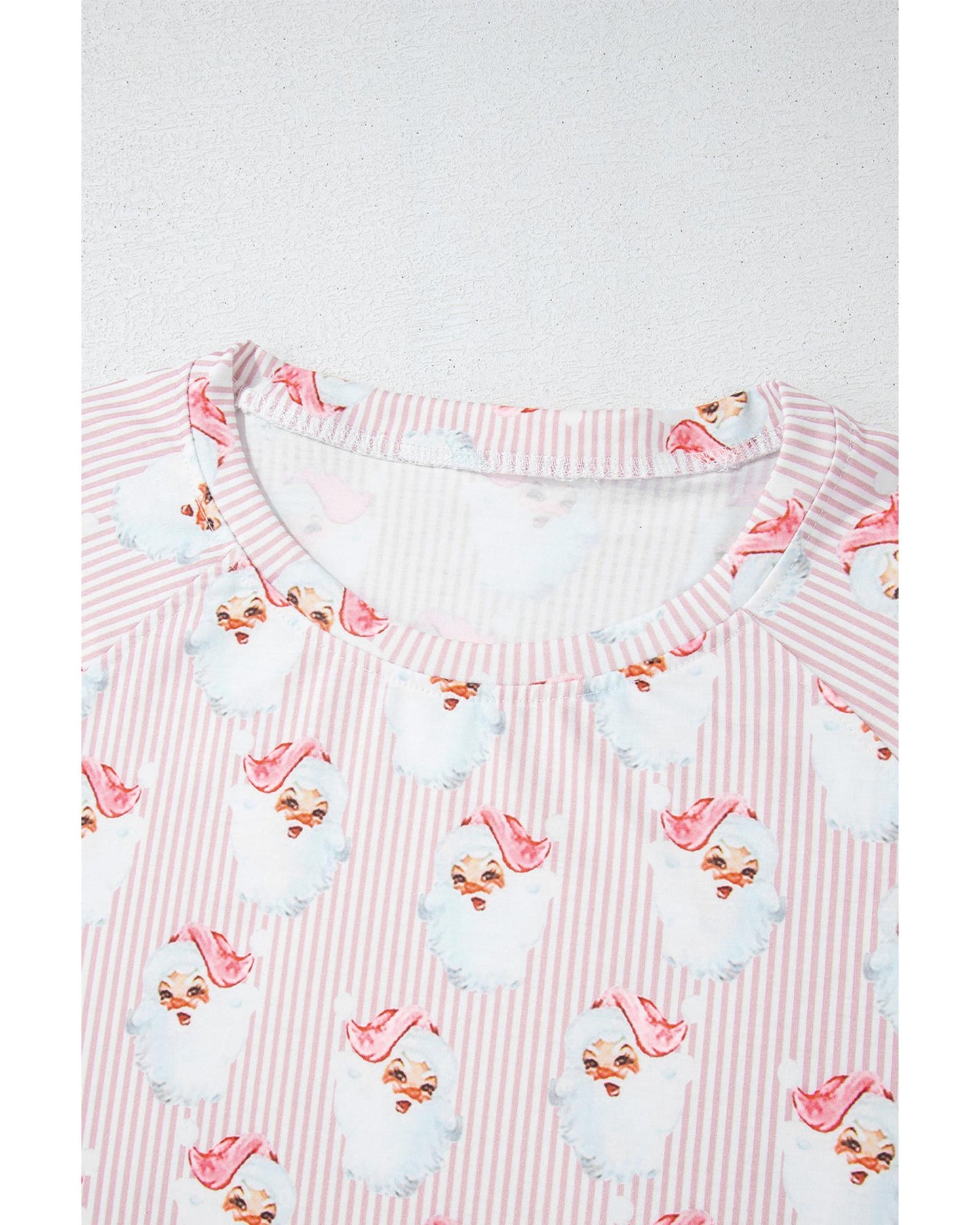 Pink Santa Claus Striped Print Loose Fit Two Piece Lounge Set - XL