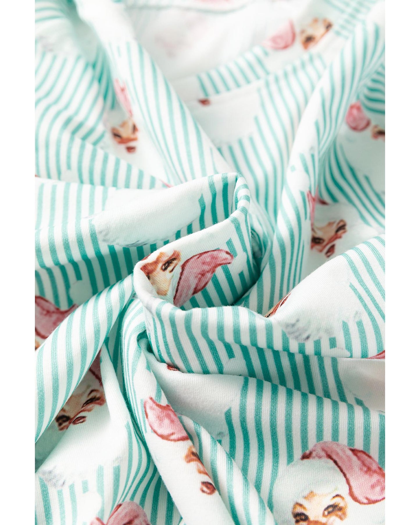 Green Santa Claus Striped Print Loose Fit Two Piece Lounge Set - S