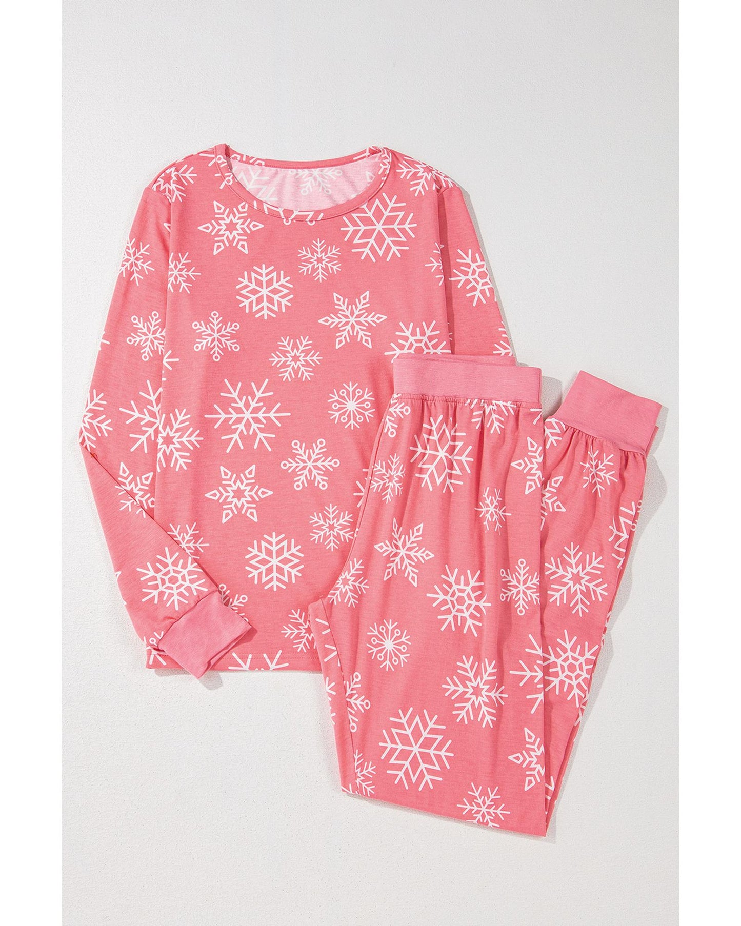 Pink Christmas Snowflake Print Two Piece Loungewear - M