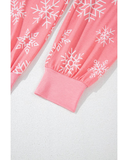 Pink Christmas Snowflake Print Two Piece Loungewear - M