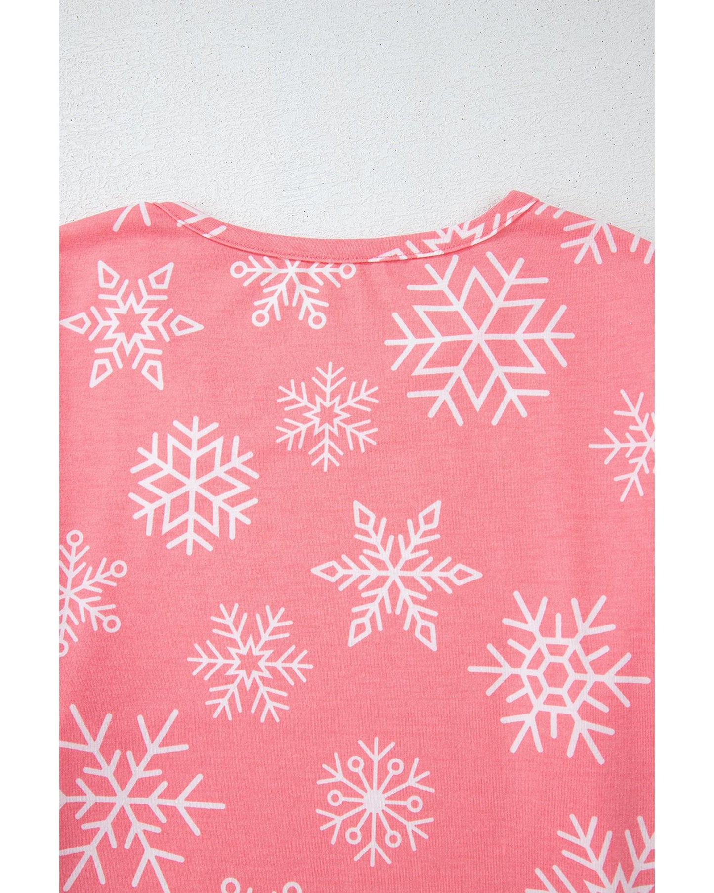 Pink Christmas Snowflake Print Two Piece Loungewear - M