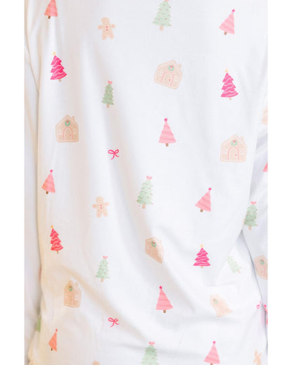 White Christmas Print Short Sleeve Shirt and Shorts Pajama Set - M